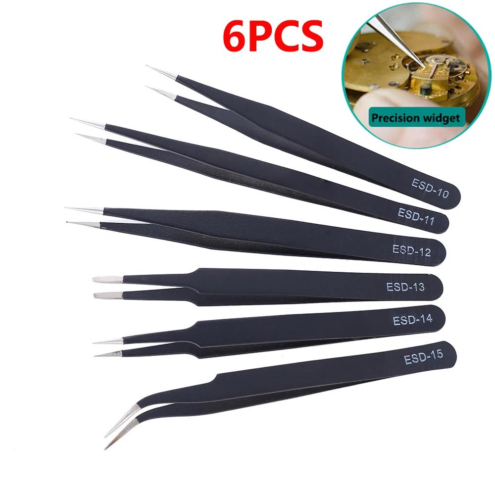 Diy Electronics Soldering Kit - 6-teiliges Präzisions-Pinzetten-Set, ESD-antistatische Pinzetten aus Edelstahl,