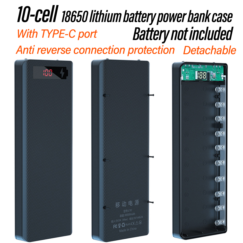 Diy Electronics Set - 10-Zellen-18650-Abnehmbares, lötfreies DIY-Powerbank-Kit, mobile Stromversorgung, Batteriegehäuse,