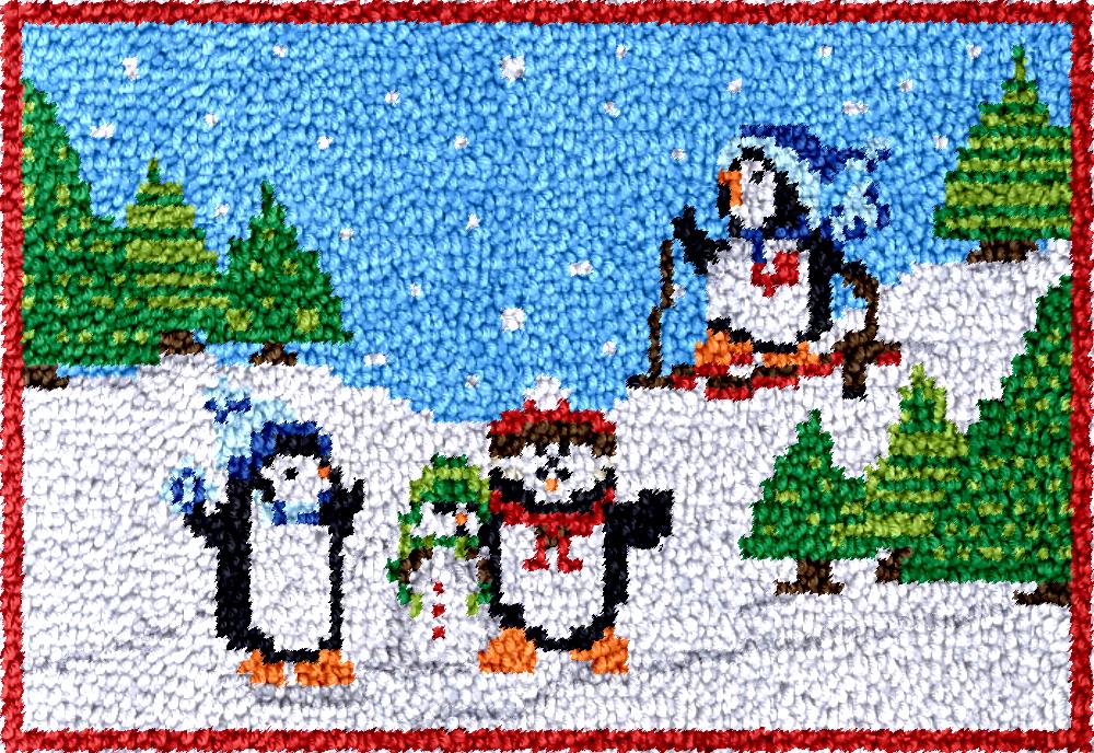 Diy Electronics Kids - Pinguine Knüpfhaken-Teppich-Sets mit bedruckter Leinwand, DIY-Teppich-Stickset,